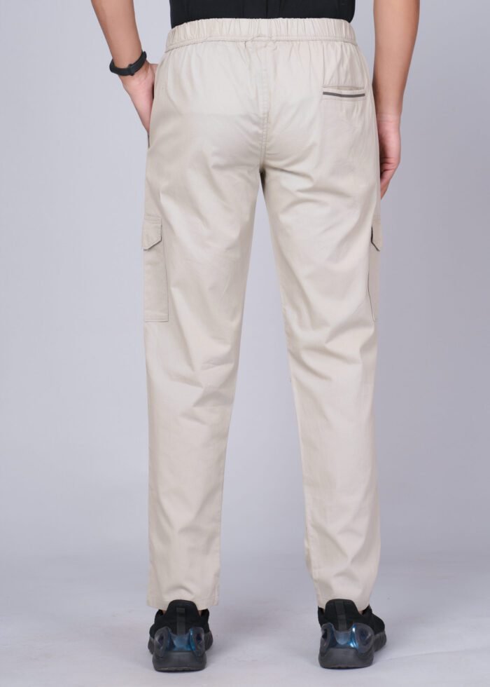 Cargo Sports Men Solid Cotton Cream Cargo Pant - Image 4