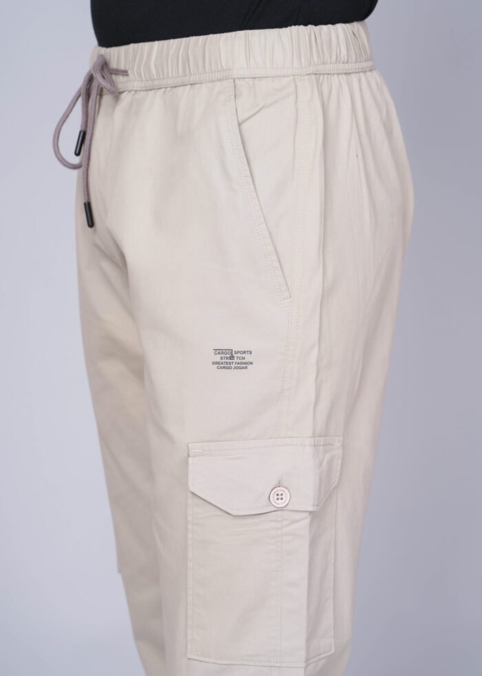 Cargo Sports Men Solid Cotton Cream Cargo Pant - Image 5