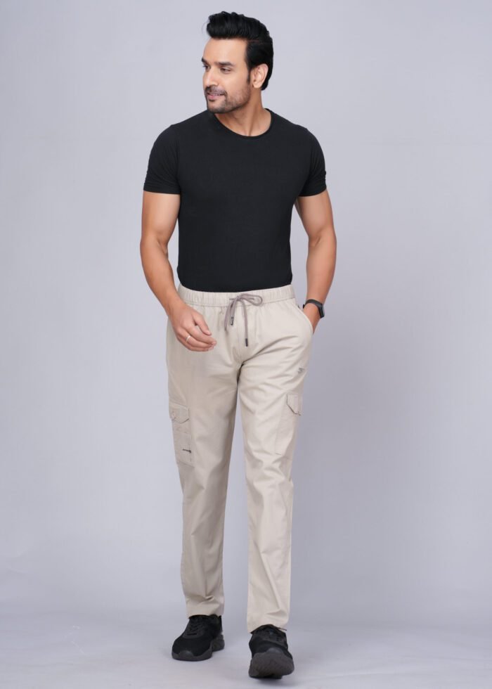 Cargo Sports Men Solid Cotton Cream Cargo Pant - Image 7