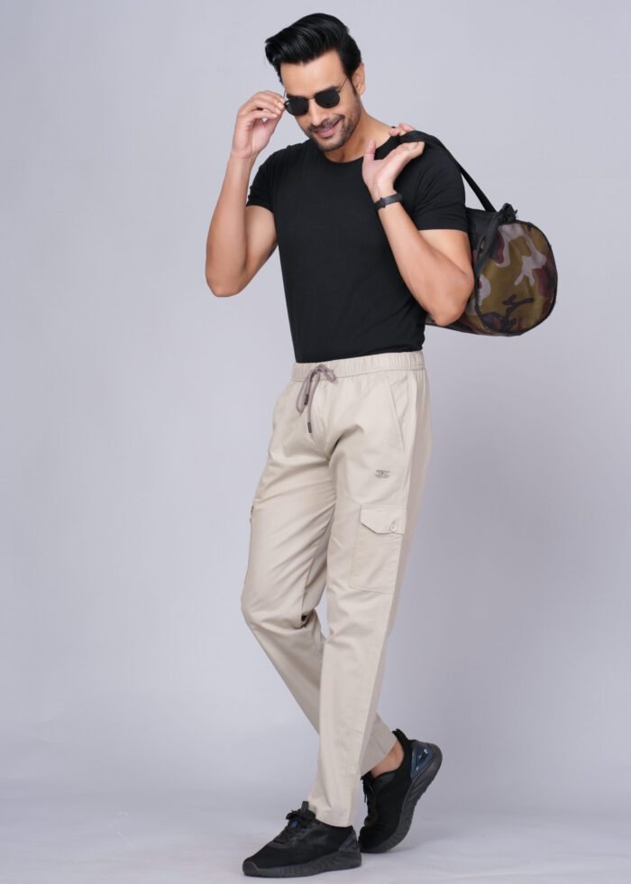 Cargo Sports Men Solid Cotton Cream Cargo Pant - Image 6