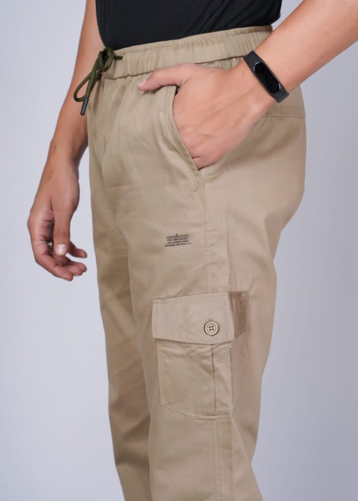 Cargo Sports Men Solid Cotton Beige Cargo Pant - Image 4