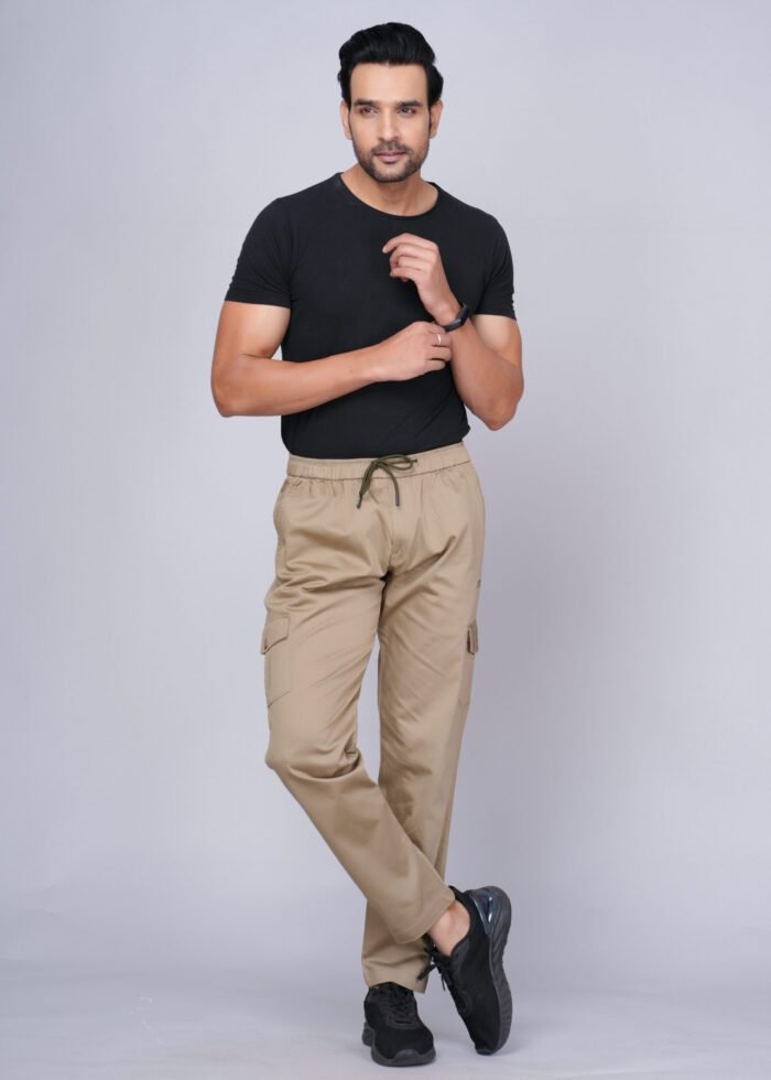 Cargo Sports Men Solid Cotton Beige Cargo Pant - Image 3