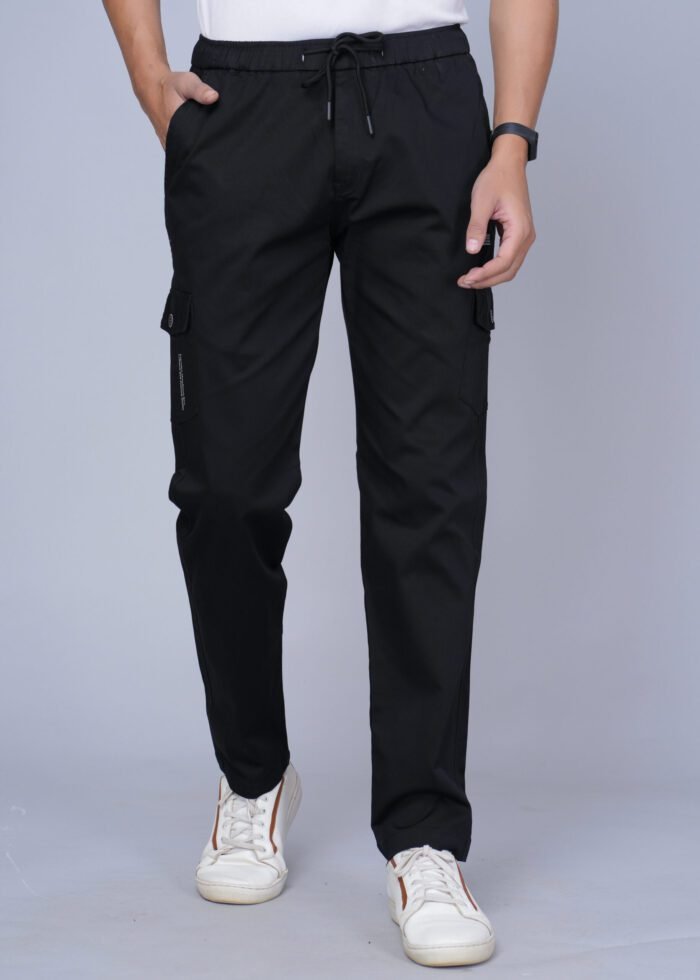 Cargo Sports Men Solid Cotton Black Cargo Pant - Image 1