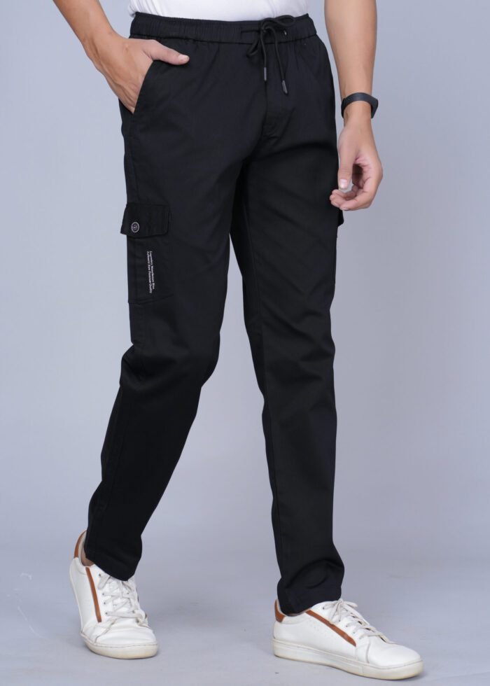 Cargo Sports Men Solid Cotton Black Cargo Pant - Image 2