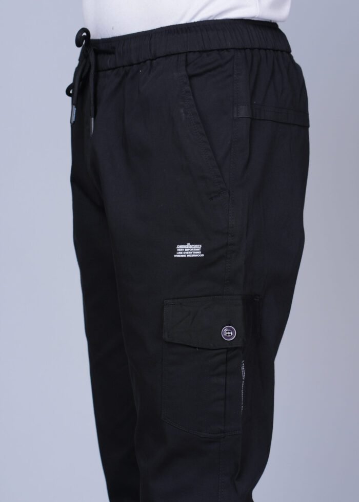 Cargo Sports Men Solid Cotton Black Cargo Pant - Image 4