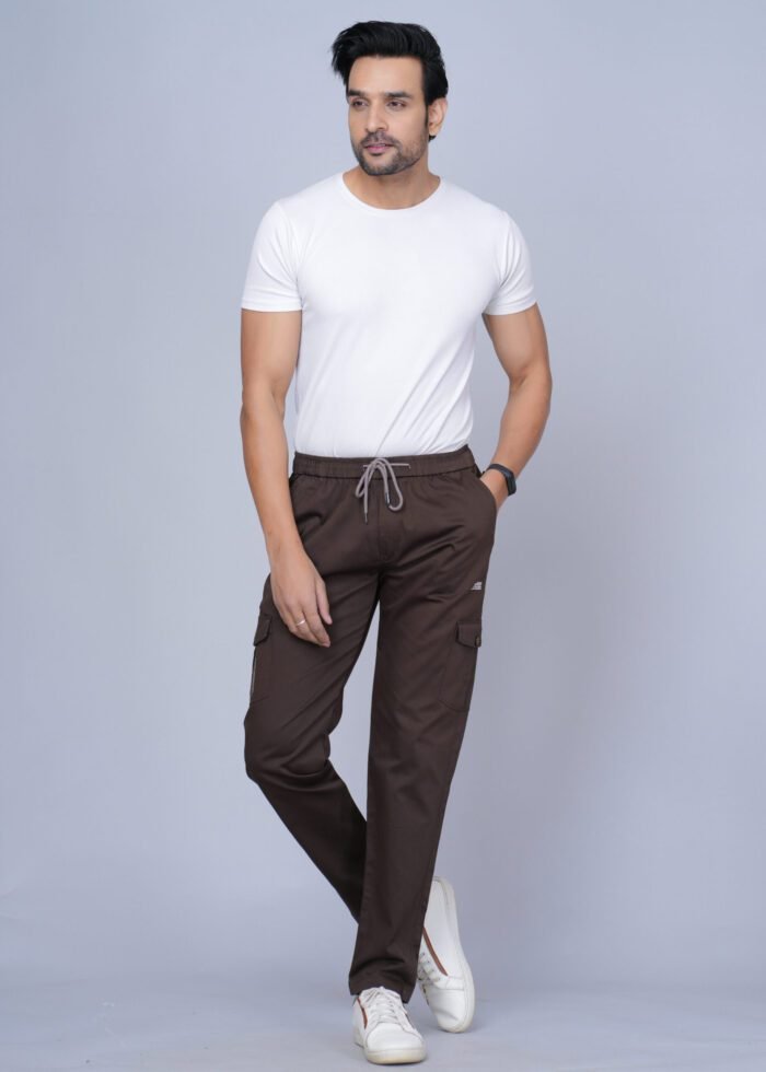 Cargo Sports Men Solid Cotton Brown Cargo Pant - Image 3