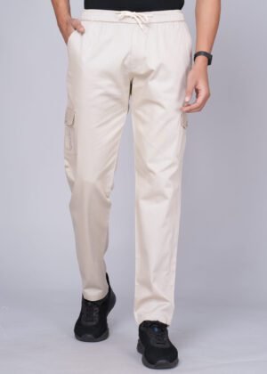 Cargo Sports Men Solid Cotton Cream Cargo Pant