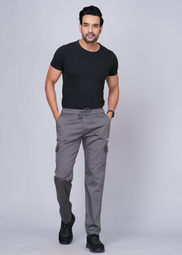 Cargo Sports Men Solid Cotton Dark Grey Cargo Pant - Image 3