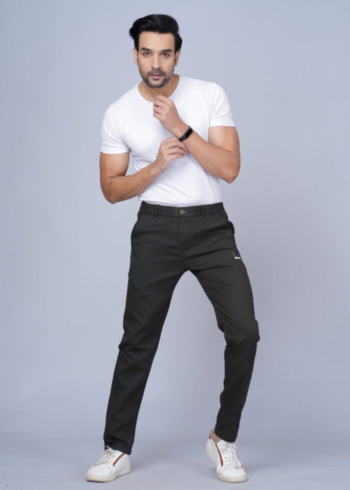 Cargo Sports Men Solid Cotton Dark Green Track Pant - Image 3