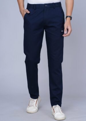 Cargo Sports Men Solid Cotton Navy Blue Track Pant