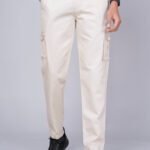 Cargo Sports Men Solid Cotton Cream Cargo Pant