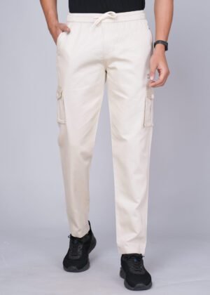 Cargo Sports Men Solid Cotton Cream Cargo Pant