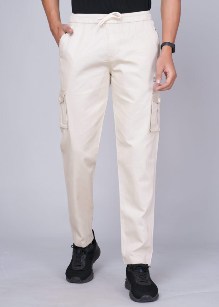 Cargo Sports Men Solid Cotton Cream Cargo Pant - Image 1