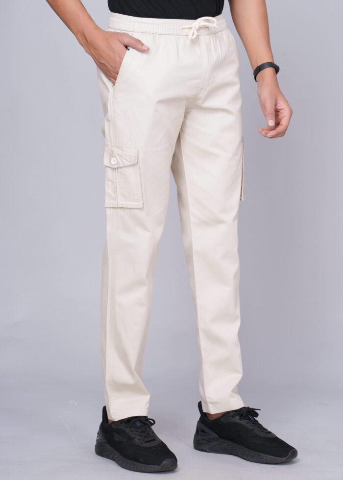 Cargo Sports Men Solid Cotton Cream Cargo Pant - Image 2