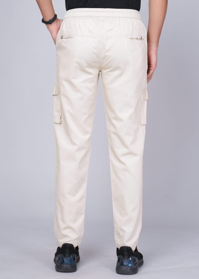 Cargo Sports Men Solid Cotton Cream Cargo Pant - Image 5