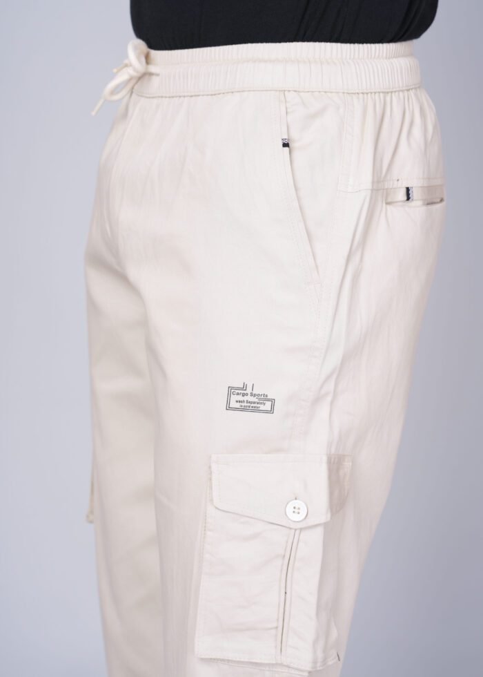 Cargo Sports Men Solid Cotton Cream Cargo Pant - Image 4