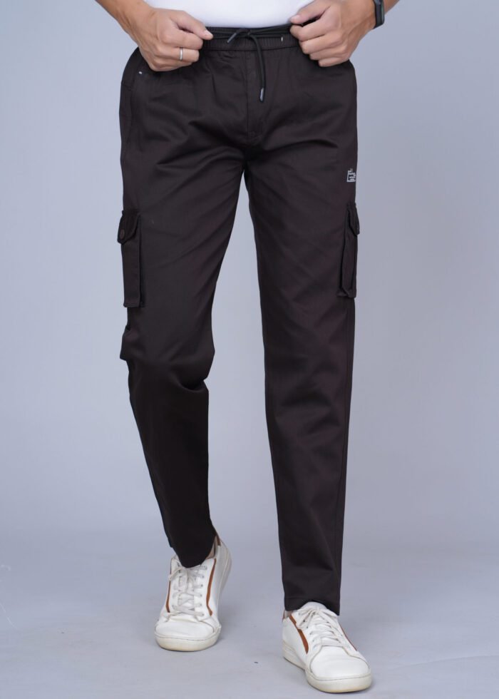 Cargo Sports Men Solid Cotton Dark Brown Cargo Pant - Image 1