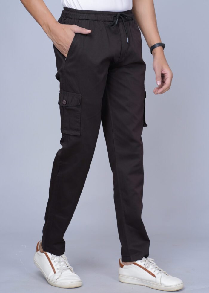Cargo Sports Men Solid Cotton Dark Brown Cargo Pant - Image 2