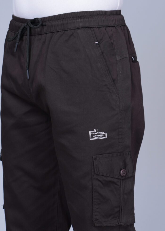 Cargo Sports Men Solid Cotton Dark Brown Cargo Pant - Image 4