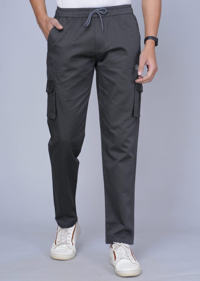 Cargo Sports Men Solid Cotton Dark Grey Cargo Pant - Image 1