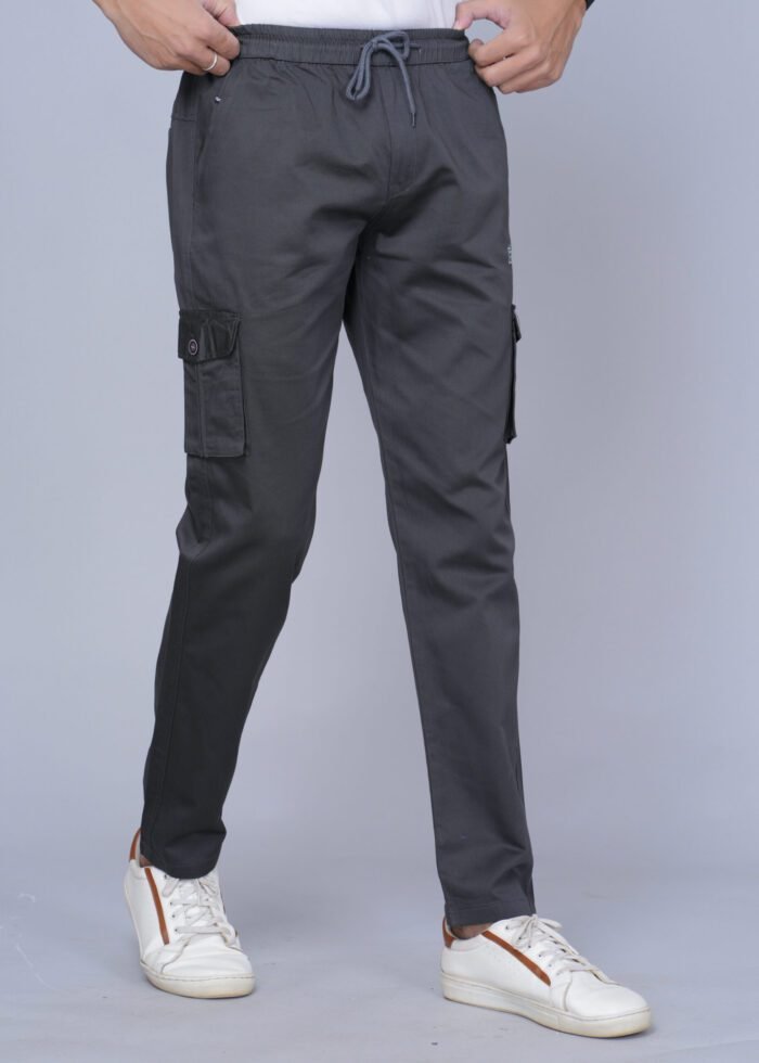 Cargo Sports Men Solid Cotton Dark Grey Cargo Pant - Image 2