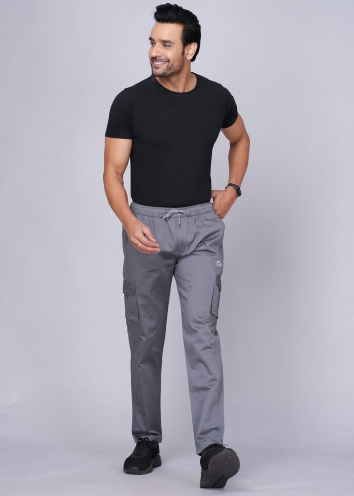 Cargo Sports Men Solid Cotton Grey Cargo Pant - Image 3
