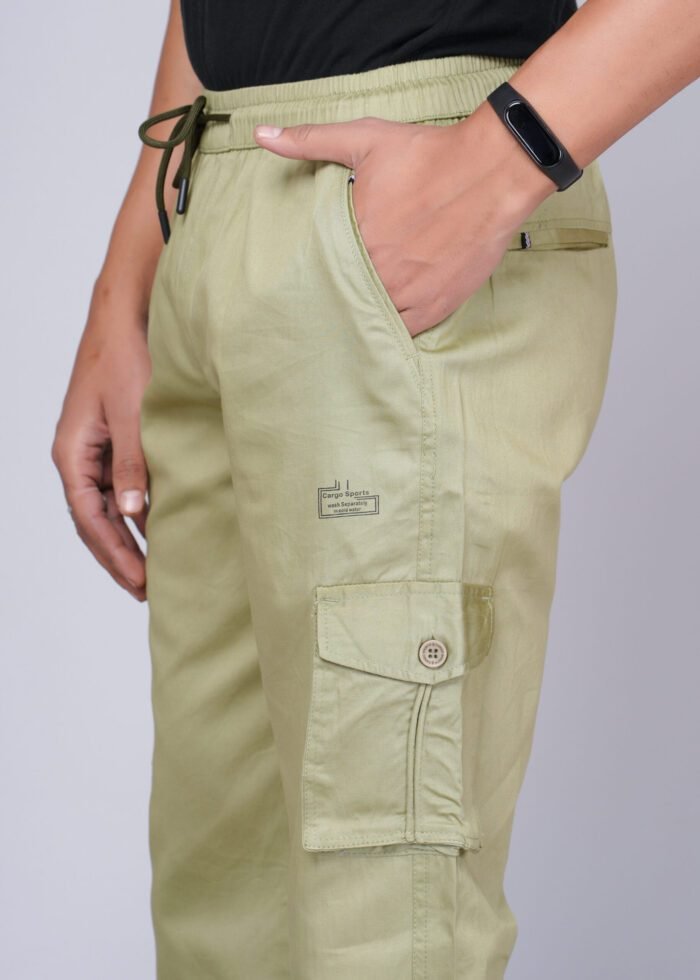 Cargo Sports Men Solid Cotton Light Green Cargo Pant - Image 4