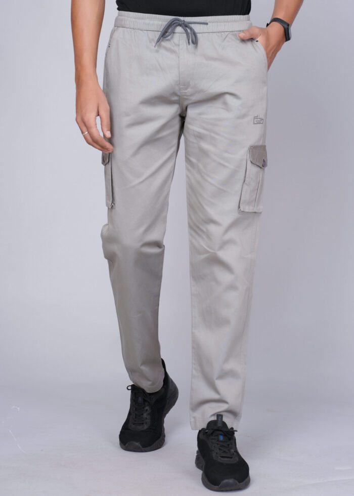Cargo Sports Men Solid Cotton Light Grey Cargo Pant - Image 1