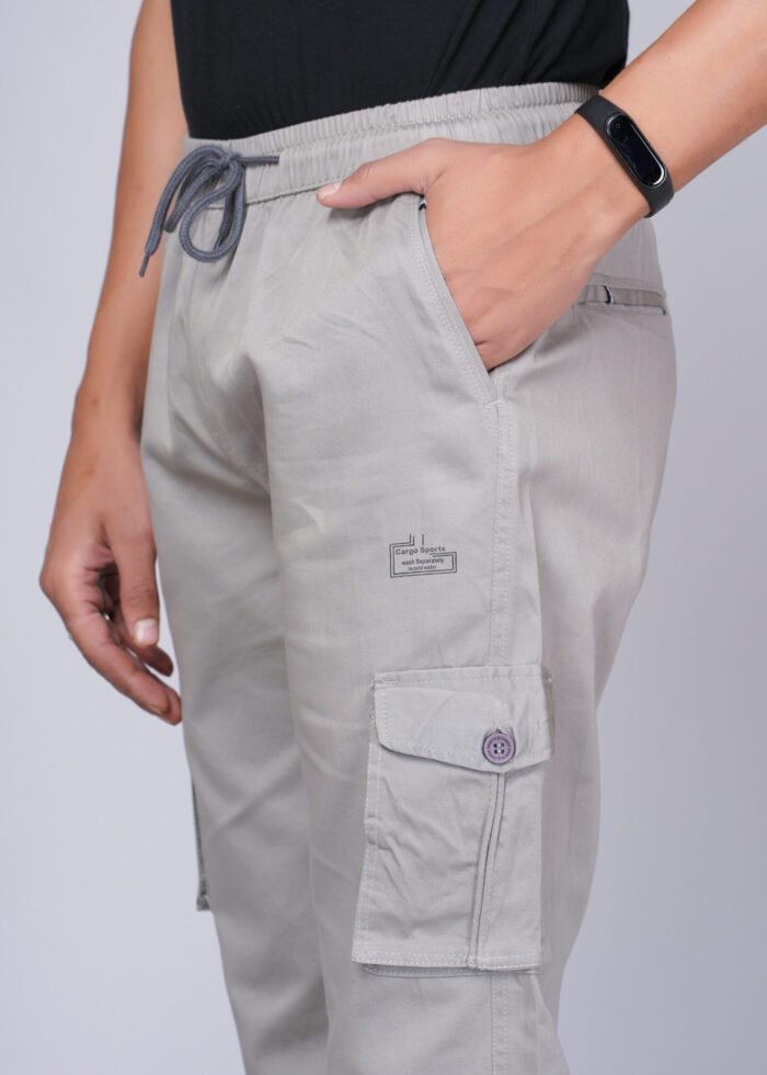 Cargo Sports Men Solid Cotton Light Grey Cargo Pant - Image 4