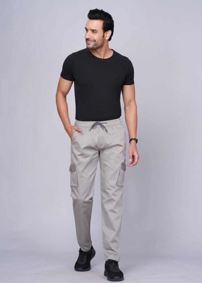 Cargo Sports Men Solid Cotton Light Grey Cargo Pant - Image 3