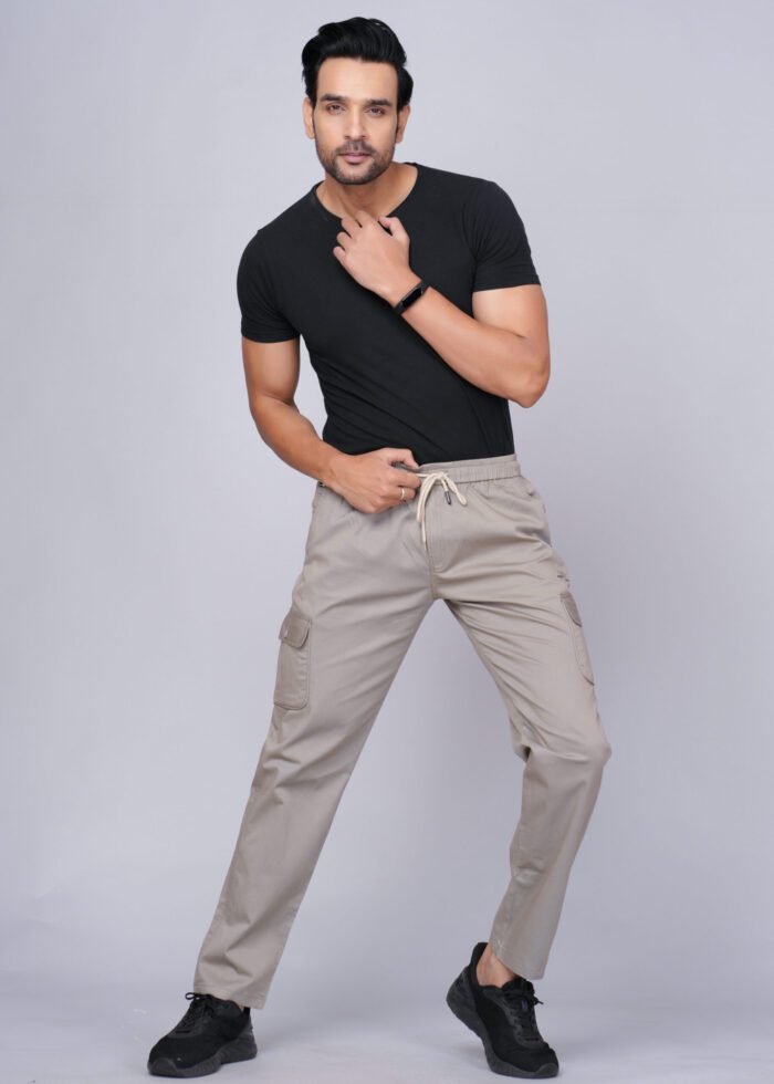 Cargo Sports Men Solid Cotton Beige Cargo Pant - Image 3