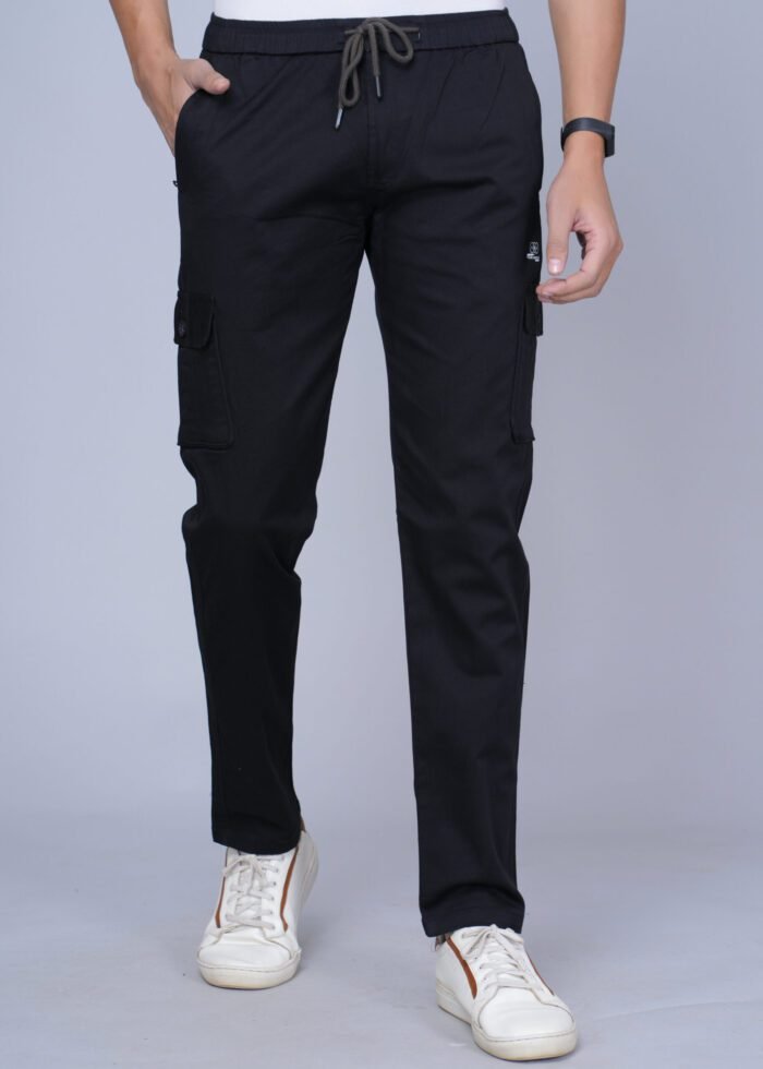 Cargo Sports Men Solid Cotton Black Cargo Pant - Image 1