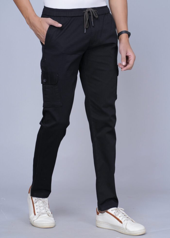 Cargo Sports Men Solid Cotton Black Cargo Pant - Image 2