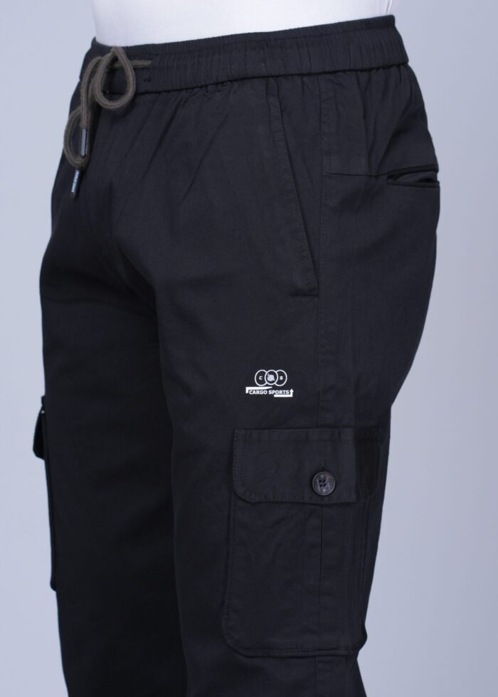 Cargo Sports Men Solid Cotton Black Cargo Pant - Image 3