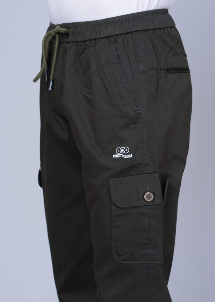 Cargo Sports Men Solid Cotton Dark Green Cargo Pant - Image 3