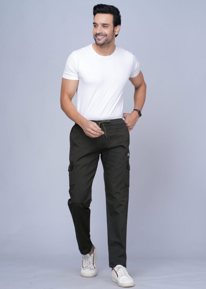 Cargo Sports Men Solid Cotton Dark Green Cargo Pant - Image 5