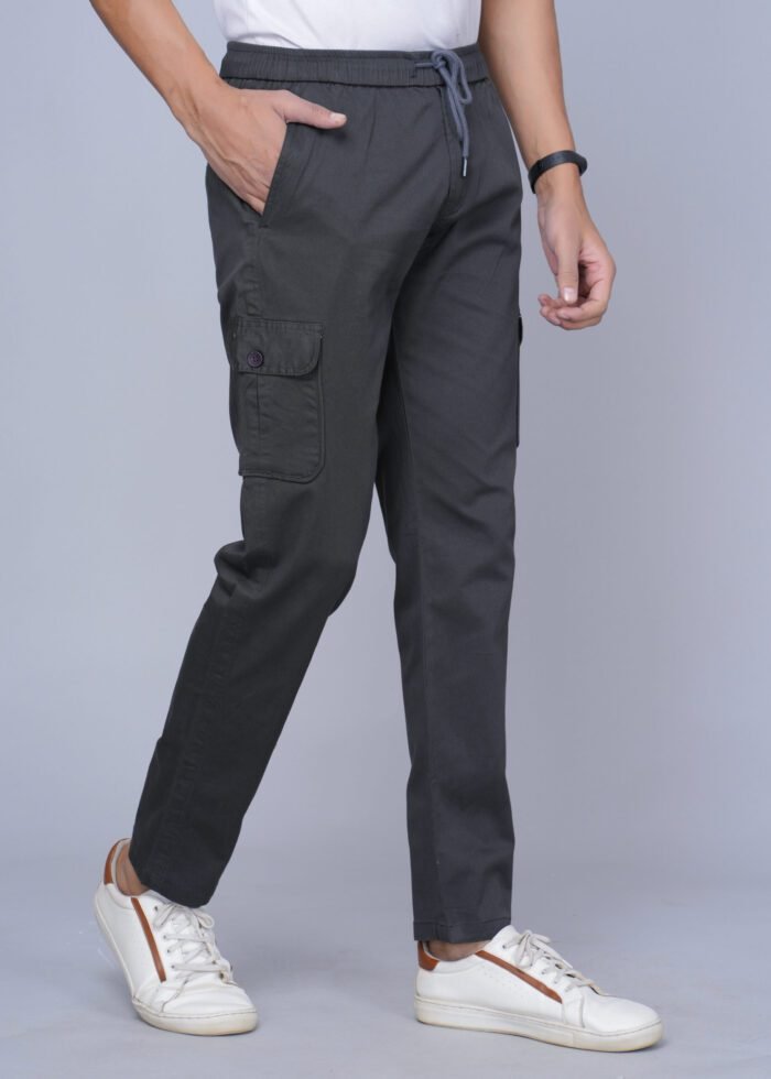 Cargo Sports Men Solid Cotton Dark Grey Cargo Pant - Image 2