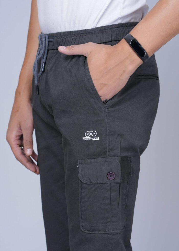 Cargo Sports Men Solid Cotton Dark Grey Cargo Pant - Image 3