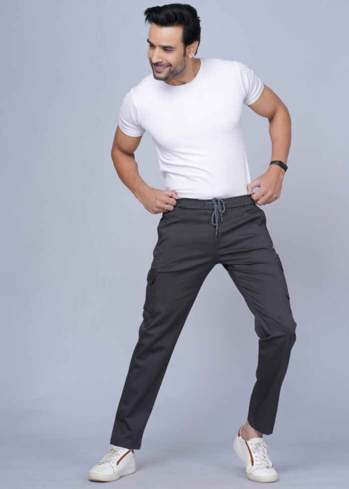 Cargo Sports Men Solid Cotton Dark Grey Cargo Pant - Image 5
