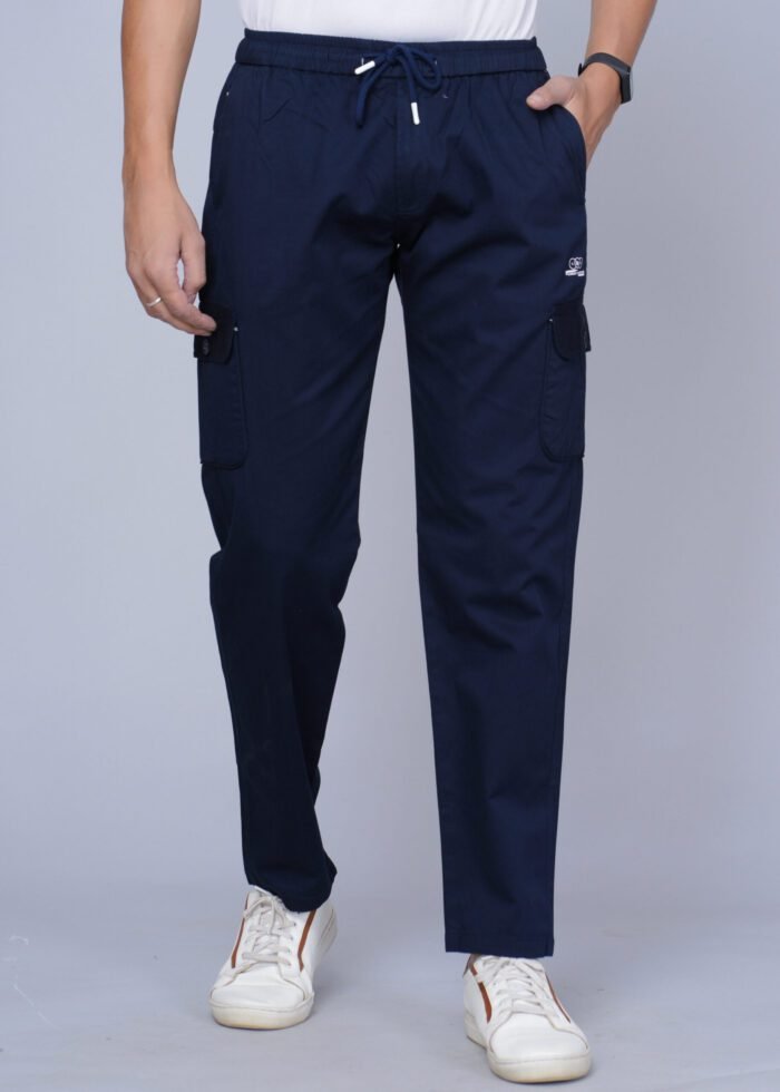 Cargo Sports Men Solid Cotton Navy Blue Cargo Pant - Image 1