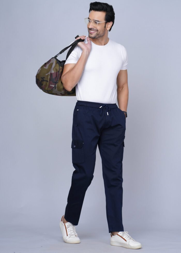 Cargo Sports Men Solid Cotton Navy Blue Cargo Pant - Image 5