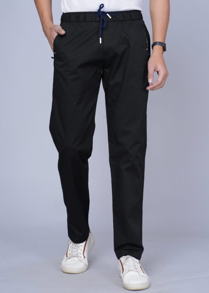 99010-Black (1) Cargo Sports Men Solid Cotton Black Track Pant - Image 1