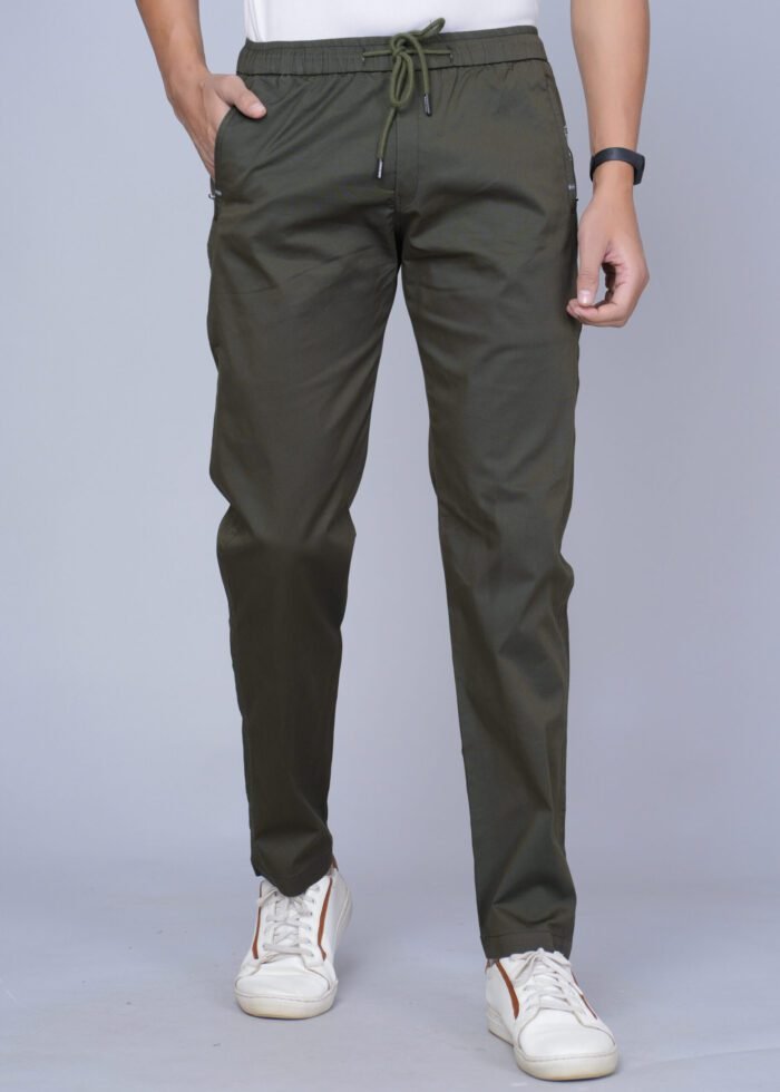 Cargo Sports Men Solid Cotton Dark Green Track Pant - Image 1