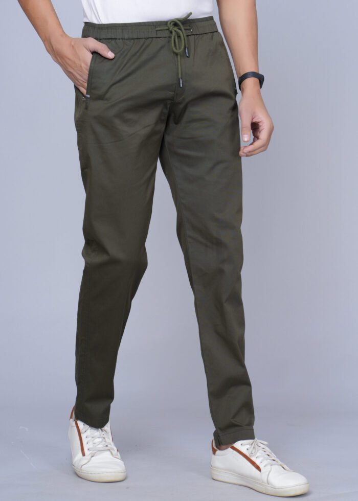 Cargo Sports Men Solid Cotton Dark Green Track Pant - Image 2
