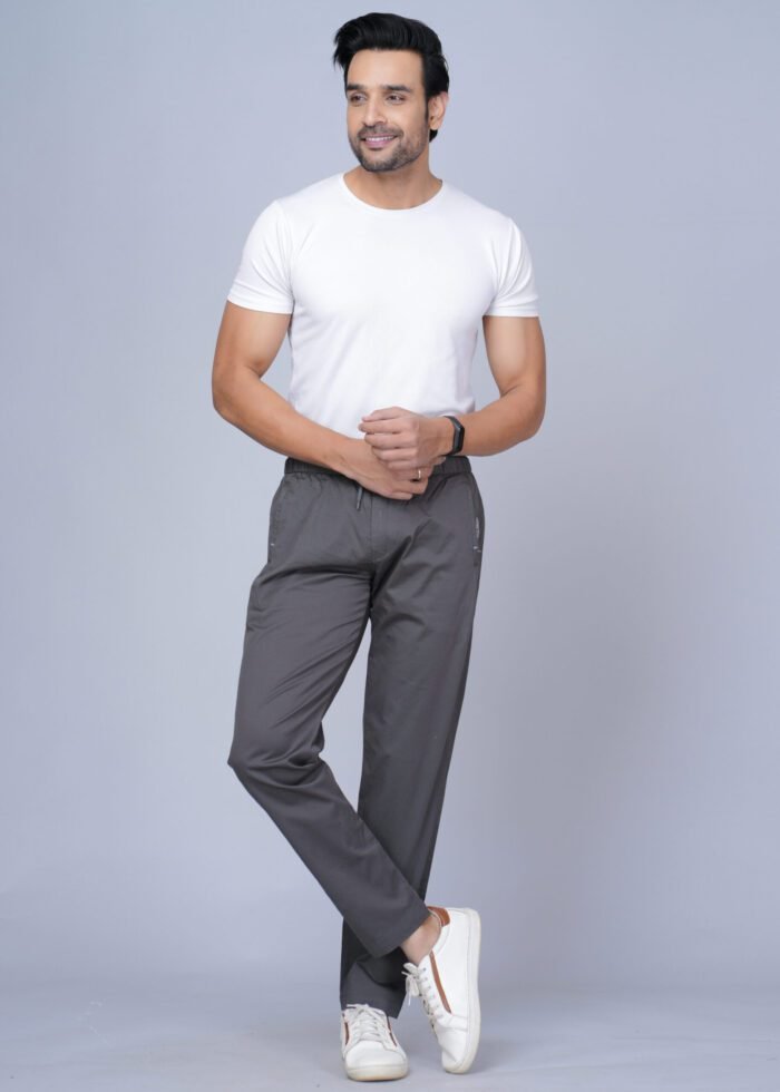 Cargo Sports Men Solid Cotton Dark Grey Track Pant - Image 5
