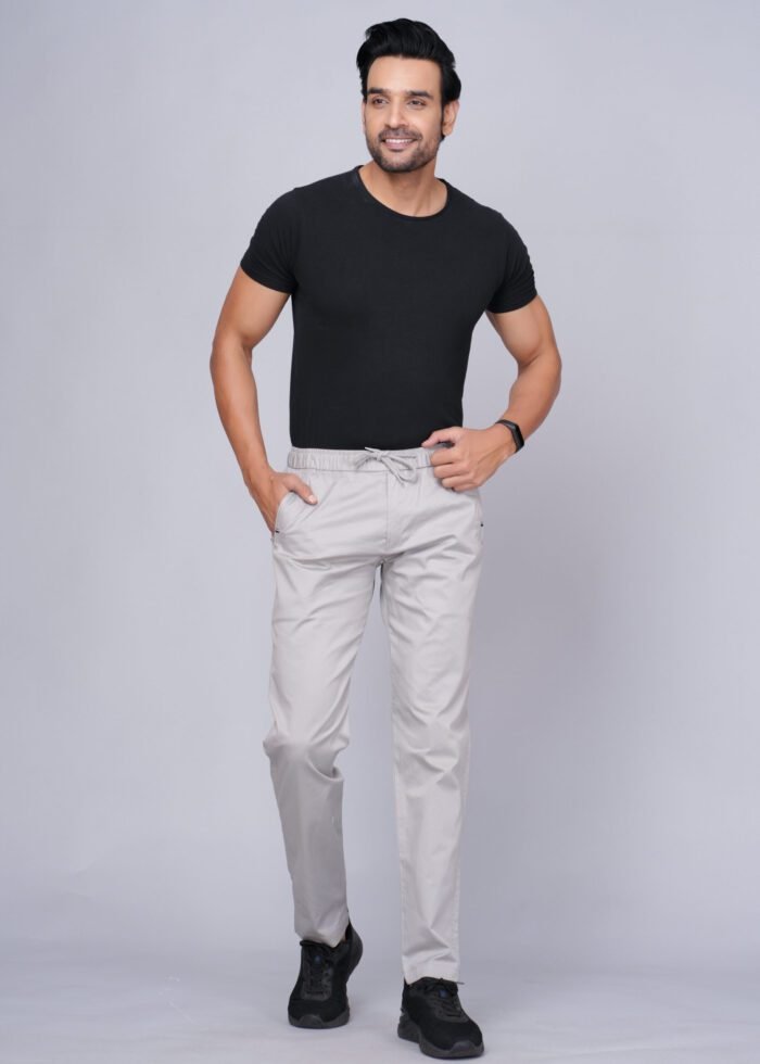 Cargo Sports Men Solid Cotton Light Grey Track Pant - Image 3