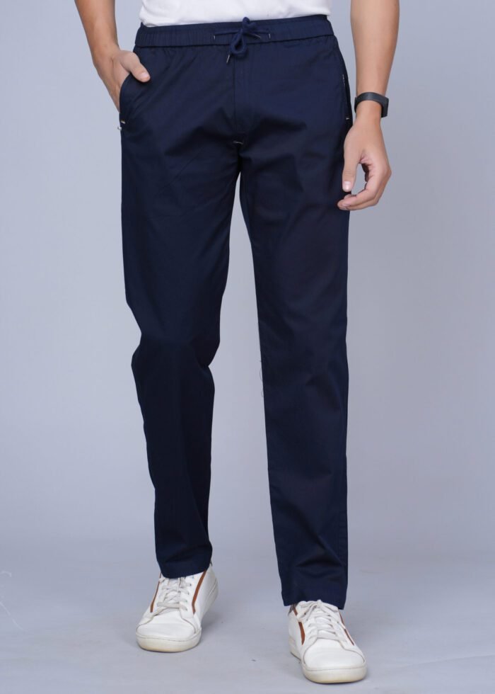 Cargo Sports Men Solid Cotton Navy Blue Track Pant - Image 1