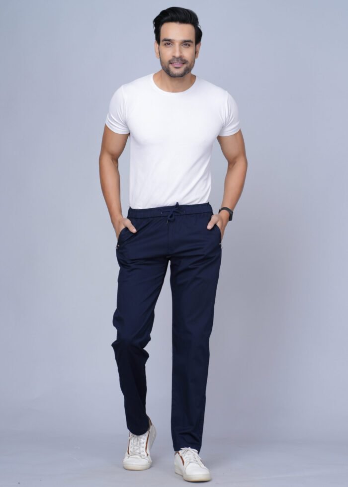 Cargo Sports Men Solid Cotton Navy Blue Track Pant - Image 5